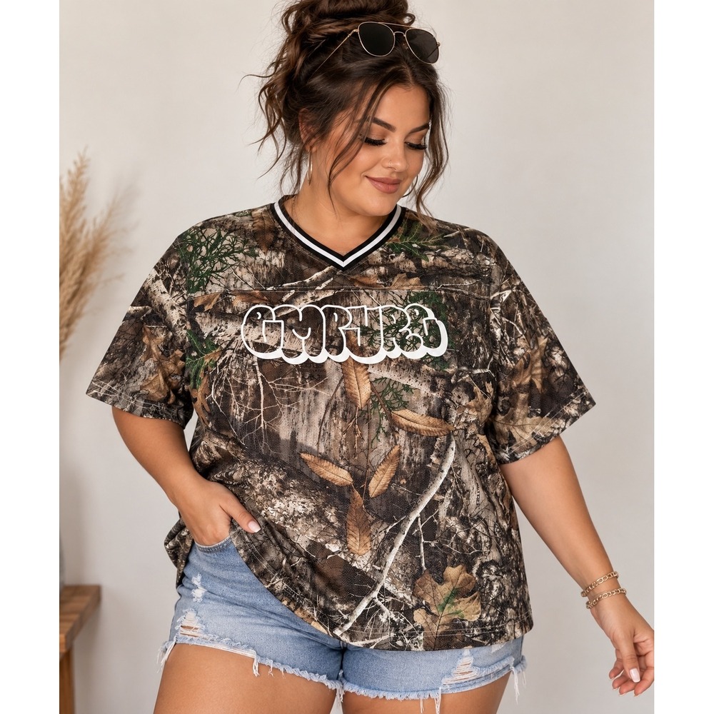 Empyre Realtree Edge Camo Mesh Jersey Top XL Brown Green Streetwear V-Neck